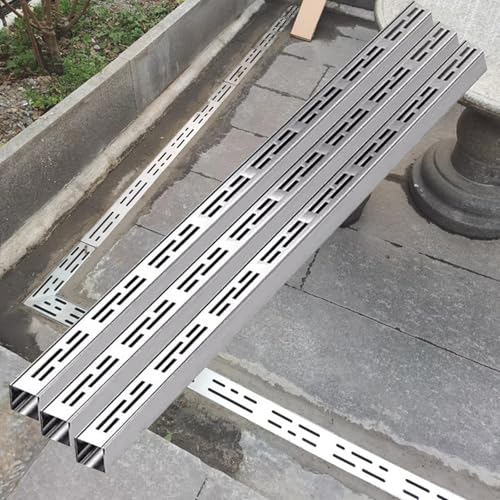 entwässerungsrinne 1/3/ 5/10 Stück schmale Entwässerungsrinne für den Garten, stabile, lineare Entwässerungsrinne mit abnehmbarem Gitterrost, Gitterroste für Außen- und Innenbereiche(3 Packs) von CHZDPP