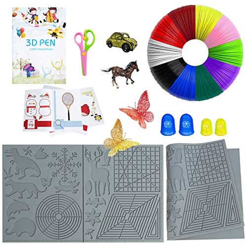 CHZIMADE 3D Druck Stift Zeichenwerkzeug Silikon Matte Schablone, 3D Stift Vorlage, 3D Stift Filament PLA, mit 4 Finger Protektoren und Schere, 3D Druck Stift Zubehör für Kinder und Anfänger von CHZIMADE