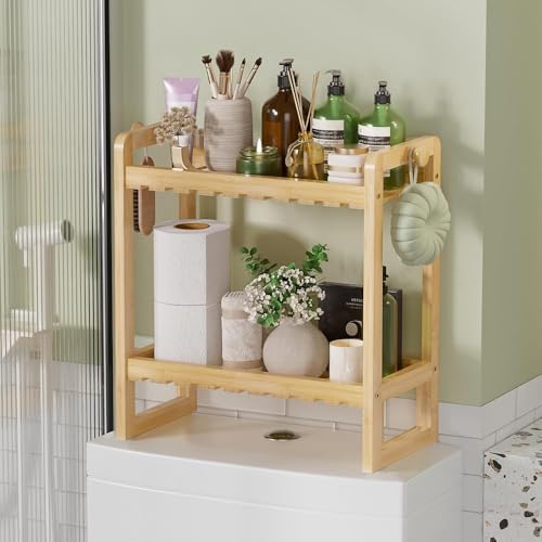CHZIMADE Badezimmerregal Küchenregal Bambus Holz Küchenregal mit 2 Fächern 32.4x15.5x35cm für Bad Wohnzimmer Flur Küche von CHZIMADE