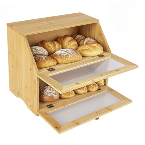 CHZIMADE Bambus Brotkasten 2 Etagen Brotbehälter lebensmittelecht Brotaufbewahrung Bambus Brotkasten mit 2 Etagen und Schublade 39x25x32cm CHZIMADE Bambus Brotkasten 2 Etagen Brotbehälter lebensmittelecht Brotaufbewahrung Bambus Brotkasten mit 2 Etagen und Schublade 39x25x32cm von CHZIMADE