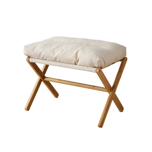 CHZIMADE Fußhocker Ottoman Mit Gepolstertem Sitz Hocker aus Holz Fußhocker mit weichem Sitzhocker Wechselschuhhocker für Wohn- und Schlafzimmer Beige von CHZIMADE