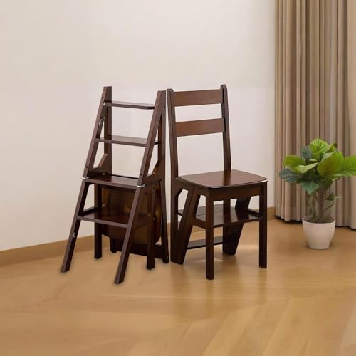 CHZIMADE Leiterstuhl Holz 4 Stufen Hocker Leiter Holzleiter Holz Tritt klappbar Klappbar Bibliotheksstuhl Stuhl Aus Massivholz Faltbar 4 Stufen Hocker 35x46x90cm von CHZIMADE