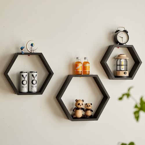 CHZIMADE Schwebendes Sechseck-Regal Wandregal aus 3er Set Hängeregal Modern Wanddeko Wandlagerregal Regale für Wohnzimmer Schlafzimmer Küche von CHZIMADE