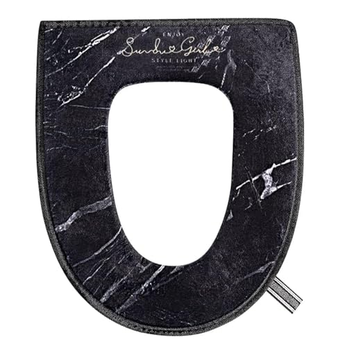 CHZJ Duoduo WC-Sitzbezug mit Reißverschluss, Waschbarer Standard WC-Deckelbezug mit Griff, Weiche Dicke Warme Abdeckung Pad Kissen für Badezimmer, Passt Alle Länglichen (Oval) Toilettensitze (Schwarz) von CHZJ