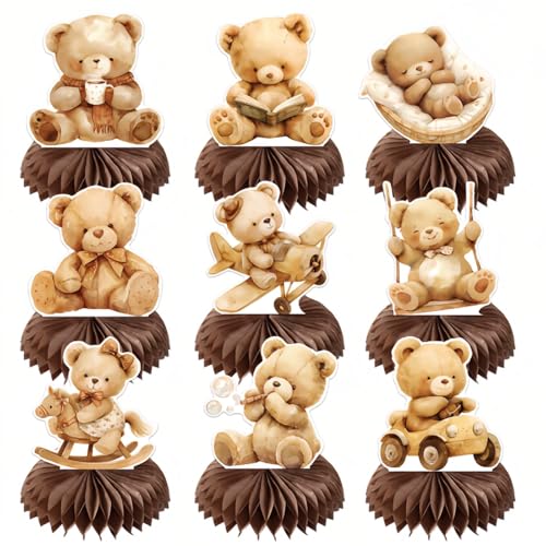 CHarmeFleur 9 Stück Bären Baby Dusche Waben Zentrumstücke Bären Geburtstagsartikel Bären Baby Dusche Dekorationen Teddy Bären Tischkronen für Teddy Bären Themen Baby Dusche CHarmeFleur 9 Stück Bären Baby Dusche Waben Zentrumstücke Bären Geburtstagsartikel Bären Baby Dusche Dekorationen Teddy Bären Tischkronen für Teddy Bären Themen Baby Dusche von CHarmeFleur