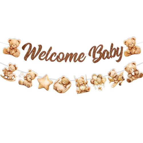 CHarmeFleur Willkommen Baby Teddy Bär Banner Willkommen Baby Oh Baby Braun Glitzer Baby Dusche Dekorationen Geschlechts Offenbarung Party Artikel Bären CHarmeFleur Willkommen Baby Teddy Bär Banner Willkommen Baby Oh Baby Braun Glitzer Baby Dusche Dekorationen Geschlechts Offenbarung Party Artikel Bären von CHarmeFleur