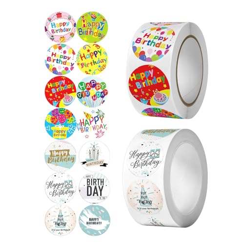 CharmeFleur 1000 Stück Entzückende Ballonförmige Happy Birthday Aufkleber mit Perforierter Linie Erweiterte Version, Happy Birthday Aufkleber (Jeder misst 2,54 cm im Durchmesser) von CHarmeFleur