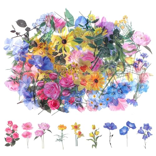 CharmeFleur 120 Stück Transparente Pflanzenaufkleber, PET Blumenaufkleber, Vintage-Journaling-Blumen-Decals, Vintage Klare Druckblumenaufkleber, zum Erstellen von Fotoalben CharmeFleur 120 Stück Transparente Pflanzenaufkleber, PET Blumenaufkleber, Vintage-Journaling-Blumen-Decals, Vintage Klare Druckblumenaufkleber, zum Erstellen von Fotoalben von CHarmeFleur
