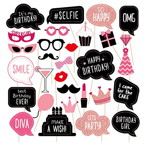 CharmeFleur Geburtstag Foto Booth Requisiten Set Happy Birthday Party Favors Supplies Bday Party Deko Set mit Echtem Glitzer Süße Bday Designs für Frauen oder Mädchen CharmeFleur Geburtstag Foto Booth Requisiten Set Happy Birthday Party Favors Supplies Bday Party Deko Set mit Echtem Glitzer Süße Bday Designs für Frauen oder Mädchen von CHarmeFleur