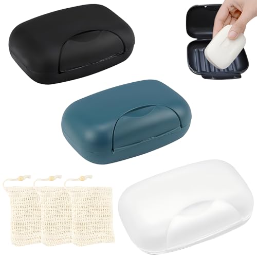3Pcs Tragbare Candy Farbe Seife,Seifendose Reise Wasserdicht,Tragbare Seifenschale Mit Deckel,Premium Seifenschale mit Ablaufsieb,Container Fall Box Halter Veranstalter,für Reisen,Camping,Wandern von CHmiss