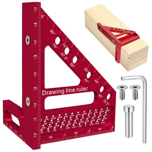 CHmiss 3D Multi-Winkel-Messlineal,22.5-90 Grad Aluminiumlegierung 3D-Gehrungswinkel,Quadratischer Winkelmesser für Die Holzbearbeitung,Hochpräzises Layout-Messwerkzeug für Ingenieur Tischler von CHmiss