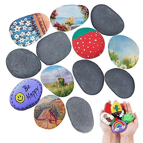 CHmiss 12Pcs Steine Zum Bemalen,Flache Kieselsteine,Steine Zum Bemalen Flach,Zierkies Kiesel FüR Gartendeko,Aquarium Deko Stein Gartensteine Gross 50-80 mm von CHmiss