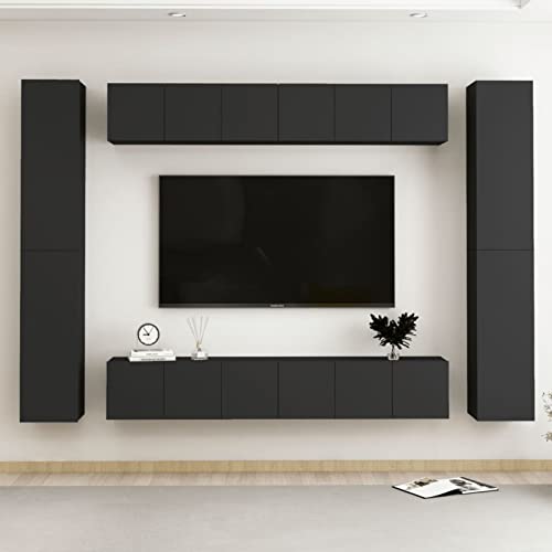 CIADAZ 10-TLG. TV-Schrank-Set Schwarz Holzwerkstoff, Wohnzimmer Möbel, Sideboard Wohnzimmer, Fernsehschrank, Tv Kommode, Tv Lowboard, Tv Möbel, Wohnwand - 3078770 von CIADAZ