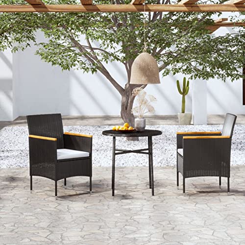 CIADAZ 3-TLG. Garten-Essgruppe Poly Rattan Schwarz, Esstisch Mit Stühlen Set, Gartenmöbel Sitzgruppe, Balkon Möbel, Gartenlounge Set, Terrassenmöbel, Balkonmöbel Set - 3098025 von CIADAZ