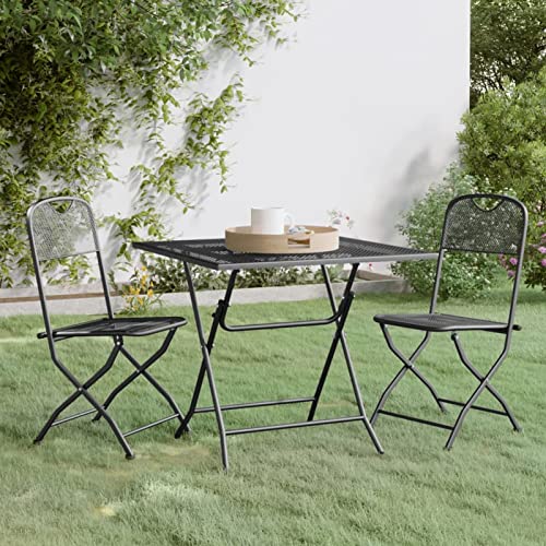 CIADAZ 3-TLG. Garten-Essgruppe Streckgitter Anthrazit, Esstisch Mit Stühlen Set, Gartenmöbel Sitzgruppe, Balkon Möbel, Gartenlounge Set, Terrassenmöbel, Balkonmöbel Set - 3084719 von CIADAZ