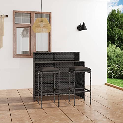 CIADAZ 3-TLG. Gartenbar-Set mit Kissen, Gartenmöbel Sitzgruppe, Tisch Mit Stühlen Set, Outdoor Möbel, Sitzgruppe Garten, Dining Table Set, Balkonmöbel Set, Grau von CIADAZ