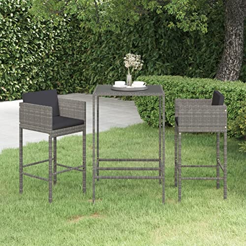 CIADAZ 3-TLG. Gartenbar-Set mit Kissen, Tisch Mit Stühlen Set, Gartenmöbel Sitzgruppe, Sitzgruppe Garten, Outdoor Möbel, Poly Rattan Grau von CIADAZ