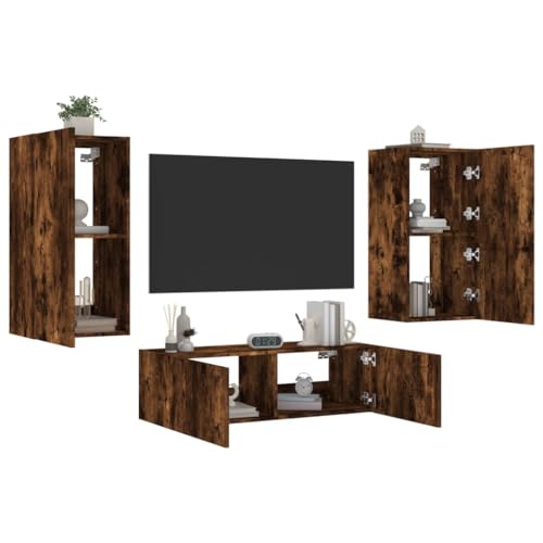 CIADAZ 3-TLG. TV-Wohnwand mit Leuchten Räuchereiche, Wohnwand Wohnzimmer, Wohnzimmer Möbel, Schrankwand Wohnzimmer, Tv Möbel, Anbauwand Wohnzimmer - 3216878 von CIADAZ