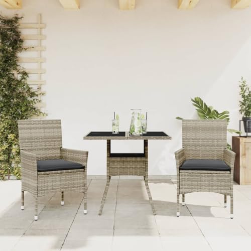 CIADAZ 3278611 Gartenmöbel-Set, Rattan, PE-Glas, hellgrau, Set mit Tisch und Stühlen, Tisch und Stühlen, Terrasse, Gartenmöbel, Gartenmöbel von CIADAZ
