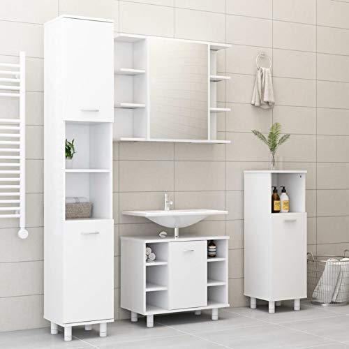 CIADAZ 4-TLG. Badmöbel-Set, Badezimmer Möbel, Waschtisch Set, Bad Waschbeckenunterschrank, Weiß Spanplatte von CIADAZ