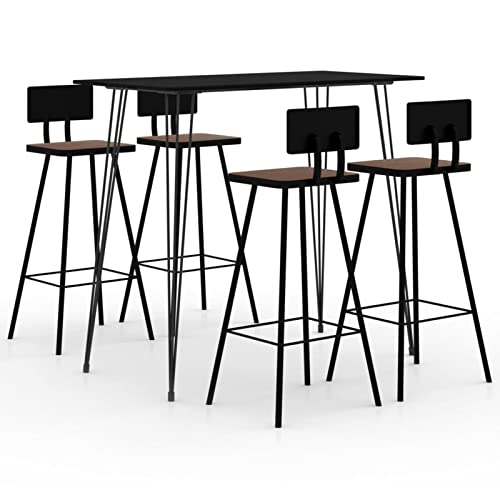 CIADAZ 5-TLG. Bar-Set, Bartisch Mit Barhocker Set, Hochtisch Mit Stühlen Set, Esstisch Mit Stühlen, Küchentheke Mit Hocker, Schwarz von CIADAZ