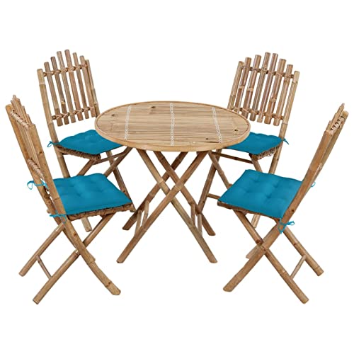 CIADAZ 5-TLG. Garten-Essgruppe mit Kissen Klappbar Bambus, Esstisch Mit Stühlen Set, Gartenmöbel Sitzgruppe, Balkon Möbel, Gartenlounge Set, Terrassenmöbel, Balkonmöbel Set - 3063979 von CIADAZ