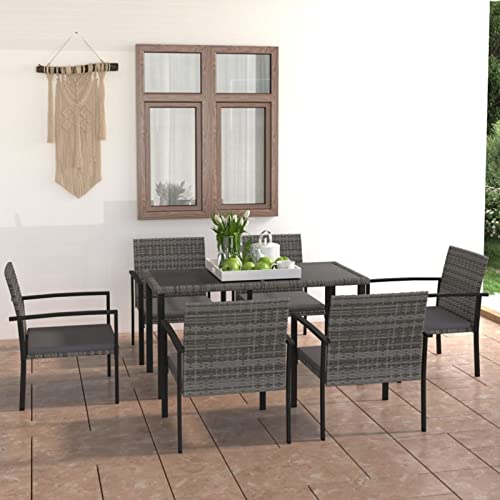 CIADAZ 7-TLG. Garten-Essgruppe Poly Rattan Grau, Esstisch Mit Stühlen Set, Gartenmöbel Sitzgruppe, Balkon Möbel, Gartenlounge Set, Terrassenmöbel, Balkonmöbel Set - 3065714 von CIADAZ