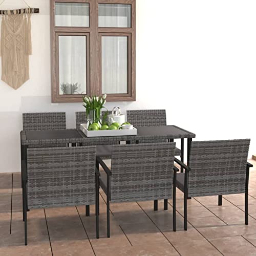 CIADAZ 7-TLG. Garten-Essgruppe Poly Rattan Grau, Esstisch Mit Stühlen Set, Gartenmöbel Sitzgruppe, Balkon Möbel, Gartenlounge Set, Terrassenmöbel, Balkonmöbel Set - 3065715 von CIADAZ