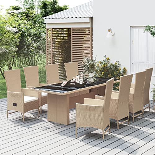 CIADAZ 9-TLG. Garten-Essgruppe mit Kissen Beige Poly Rattan, Esstisch Mit Stühlen Set, Gartenmöbel Sitzgruppe, Balkon Möbel, Gartenlounge Set, Terrassenmöbel, Balkonmöbel Set - 3157573 von CIADAZ