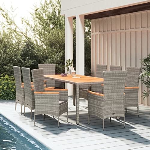 CIADAZ 9-TLG. Garten-Essgruppe mit Kissen Grau Poly Rattan, Esstisch Mit Stühlen Set, Gartenmöbel Sitzgruppe, Balkon Möbel, Gartenlounge Set, Terrassenmöbel, Balkonmöbel Set - 3157543 von CIADAZ