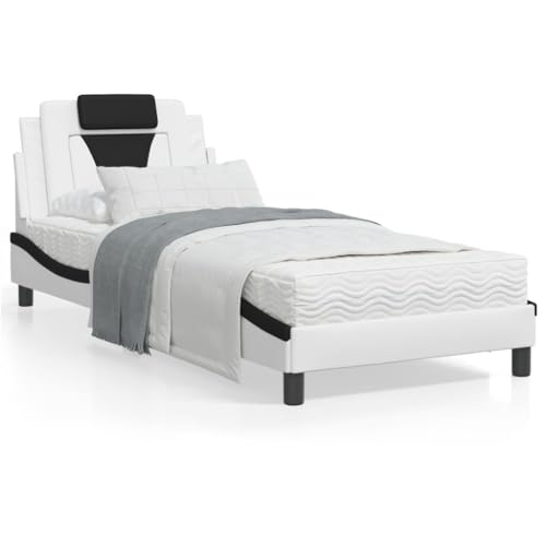 CIADAZ Bett mit Matratze Weiß und Schwarz 90x190 cm Kunstleder, Bett, Bettgestell, Jugendbett, Schlafzimmer Bett, Bed Frame -3208767 von CIADAZ
