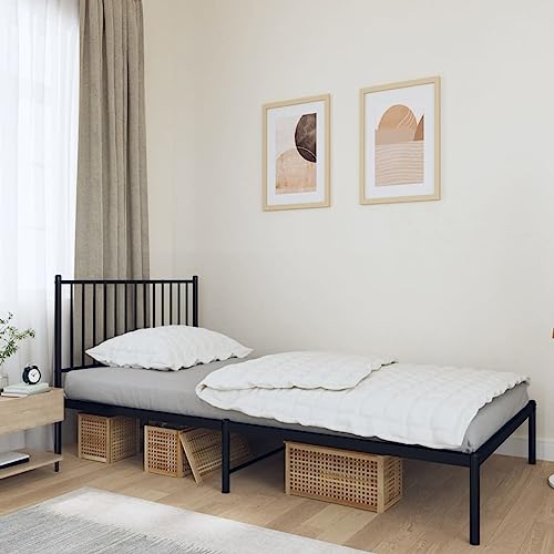 CIADAZ Bettgestell mit Kopfteil Metall Schwarz 100x190 cm, Bettrahmen, Betten, Bed Frame, Gästebett, Schlafzimmerbett, Metallbett von CIADAZ