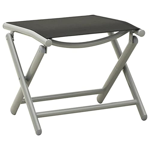CIADAZ Faltbare Fußstütze Schwarz und Silber aus Textilene und Aluminium, Fußstütze, Fußstütze, Sofa, Fußhocker-312193 von CIADAZ