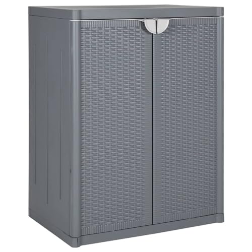 CIADAZ Gartenschrank Grau 65x45x88 cm PP Rattan-Optik, Outdoor Schrank Wetterfest, Balkonschrank, Paketbox, Terrassenschrank, Aufbewahrungsschrank, Werkzeugschrank, Balkon Box von CIADAZ