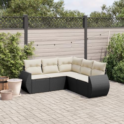 CIADAZ Gartensofa-Set 5-teilig mit Kissen aus schwarzem Polyrattan, Gartenmöbel-Set, Outdoor-Sofa-Set für den Außenbereich, 3253683 CIADAZ Gartensofa-Set 5-teilig mit Kissen aus schwarzem Polyrattan, Gartenmöbel-Set, Outdoor-Sofa-Set für den Außenbereich, 3253683 von CIADAZ