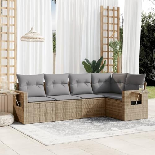 CIADAZ Gartensofa-Set 5-teilig mit Kissen in Beige aus Polyrattan, Set für Terrasse, Gartenmöbel-Set, Gartensofa-3220128 von CIADAZ