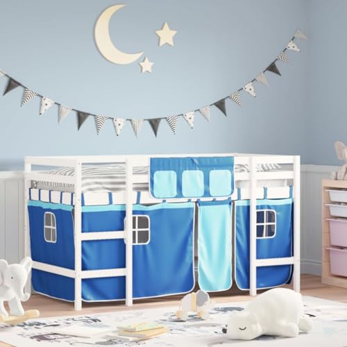 CIADAZ Hochbett für Kinder mit Vorhängen aus Kiefernholz, blau, 80 x 200 cm, Bettgestell, Bettrahmen, Jugendbett, Schlafzimmer, Lattenrost - 3206959 CIADAZ Hochbett für Kinder mit Vorhängen aus Kiefernholz, blau, 80 x 200 cm, Bettgestell, Bettrahmen, Jugendbett, Schlafzimmer, Lattenrost - 3206959 von CIADAZ