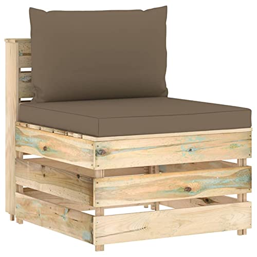 CIADAZ Modulares Mittelsofa mit Kissen, Lounge Sofa Outdoor, Garten Loungemöbel, Gartensofa, Loungesofa, Outdoor Couch, Gartenlounge, Balkon Set Möbel, Grün Imprägniertes Holz von CIADAZ