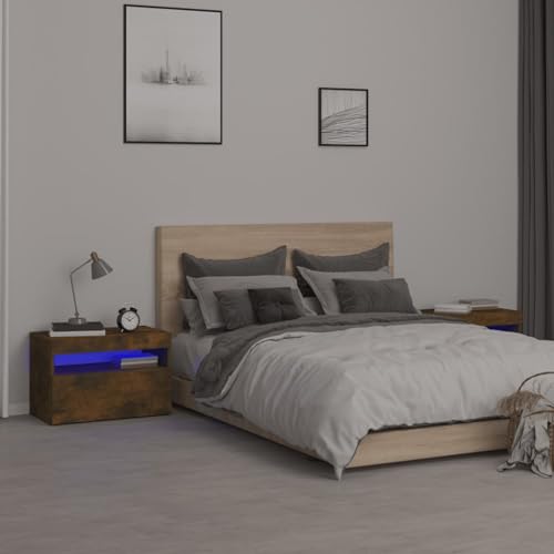 CIADAZ Nachttische mit Lichtern, 2 Stück, Nachttische für Schlafzimmer, Jugendzimmer, Nachttisch, Nachttisch, Beistellmöbel, rauchige Eiche, 60 x 35 x 40 cm CIADAZ Nachttische mit Lichtern, 2 Stück, Nachttische für Schlafzimmer, Jugendzimmer, Nachttisch, Nachttisch, Beistellmöbel, rauchige Eiche, 60 x 35 x 40 cm von CIADAZ
