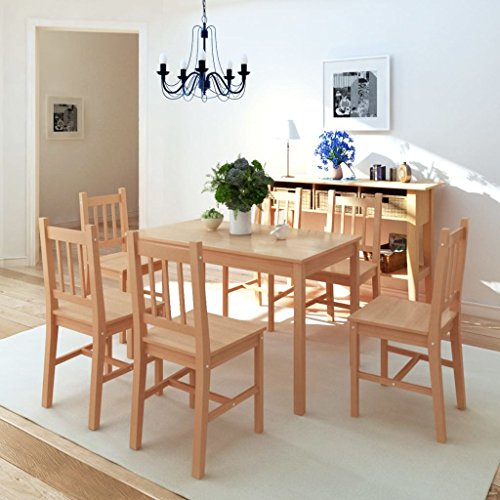 CIADAZ Siebenteiliges Esstisch-Set, Tisch Mit Stühlen Set, Tischgruppe, Dining Table Set, Furniture, Kitchen & Dining Room Sets, Pinienholz von CIADAZ