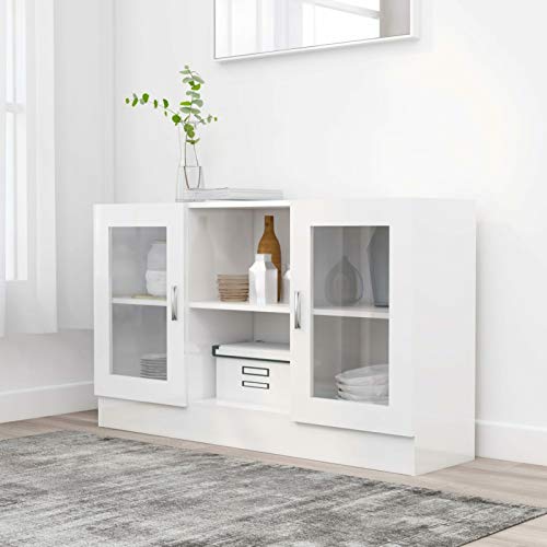 CIADAZ Vitrinenschrank, Vitrine, Wandschrank, Schrank Regal, Glasregal, Glasvitrine Stehend, Eckvitrine, Manga Regal, Hochglanz-Weiß 120x30,5x70 cm Spanplatte von CIADAZ