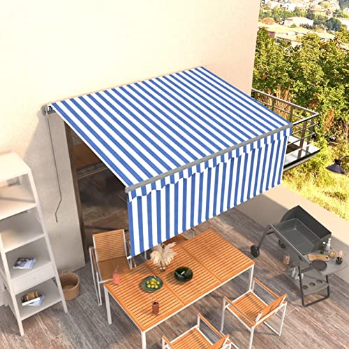 Gelenkarmmarkise Einziehbar mit Volant, CIADAZ Sichtschutz Balkon, Balkon Markise, Seitenmarkise, Klemmmarkise, Sonnenvorhang, Balkonmarkisen, 3x2,5 m Blau und Weiß von CIADAZ