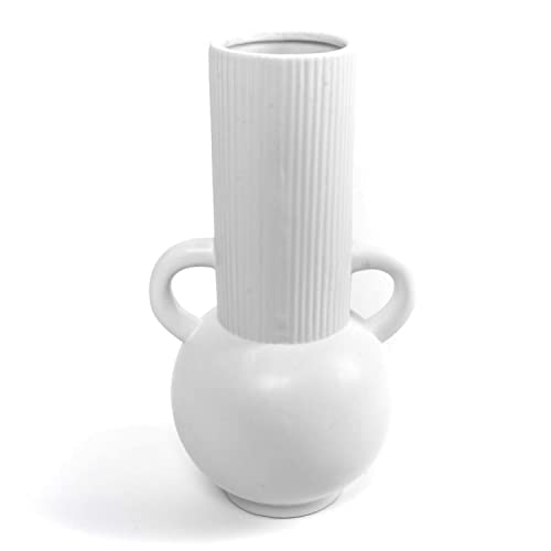 CIAL LAMA Dekorative Keramikvase Boho Design Elegante Vase mit Griffen Weiß 29 cm von CIAL LAMA