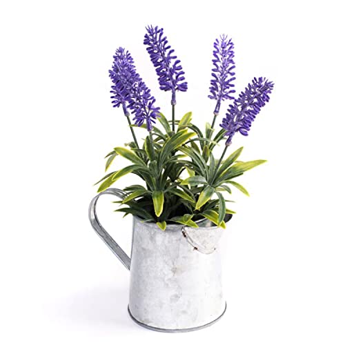 CIAL LAMA Künstliche dekorative Pflanze Lavendel im Krug aus Metall, 24 cm von CIAL LAMA