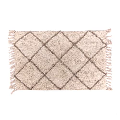 CIAL LAMA Dekorativer Teppich, 100% Baumwolle, weich, Rautenmuster, Weiß, Grau, 90 cm von CIAL LAMA