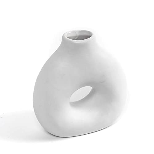 CIAL LAMA Keramikvase mit Dekorationsloch Elegantes Design Weiße Vase 14 cm von CIAL LAMA