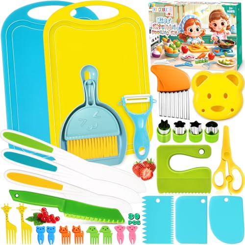 CIANBIFN 30 Teiliges Kindermesser Set, Kinder Küchenmesser, Kinder Messer Montessori, Sicherheit Kindermesser ab 3 Jahre, Kinder Kochset zum Schneiden und Kochen von Obst oder Gemüse von CIANBIFN