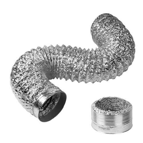 CIARRA CBAL150 Ø150mm Abluftschlauch Alu Flex-Schlauch Flexibel Hitzebeständiger Alurohr Länge 1,5 M für CIARRA Dunstabzugshaube Silber von CIARRA