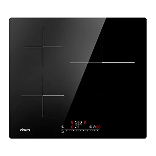 CIARRA CBBIH3B Induktionskochfeld 60 cm breit mit 3 Platten 6200 W PowerBoost schnelleres Kochen Einbau Induktion Kochfeld Slider Touch-Bedienung Timer Kindersicherung 9 Leistungsstufen von CIARRA