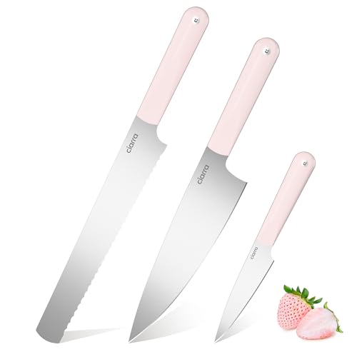 CIARRA Profi Messerset Küchenmesserset Ultra Scharfes Messer Küchenmesser Set 3-teilig Chefmesser Hackmesser Allzweckmesser Kochmesser mit Griff Kochmesserset CBKS860-P von CIARRA